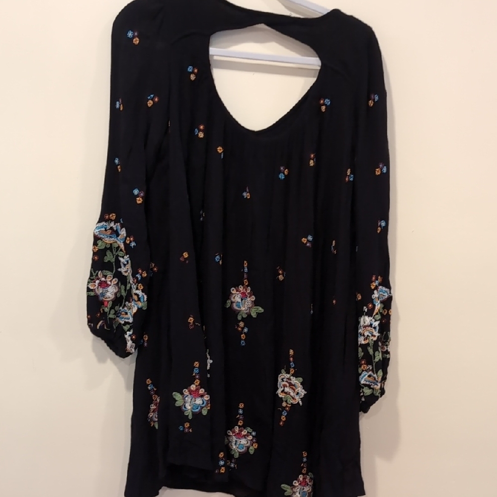 Free People Black and White Embellished Bishop Sleeve Dress - Picture 8 of 8
